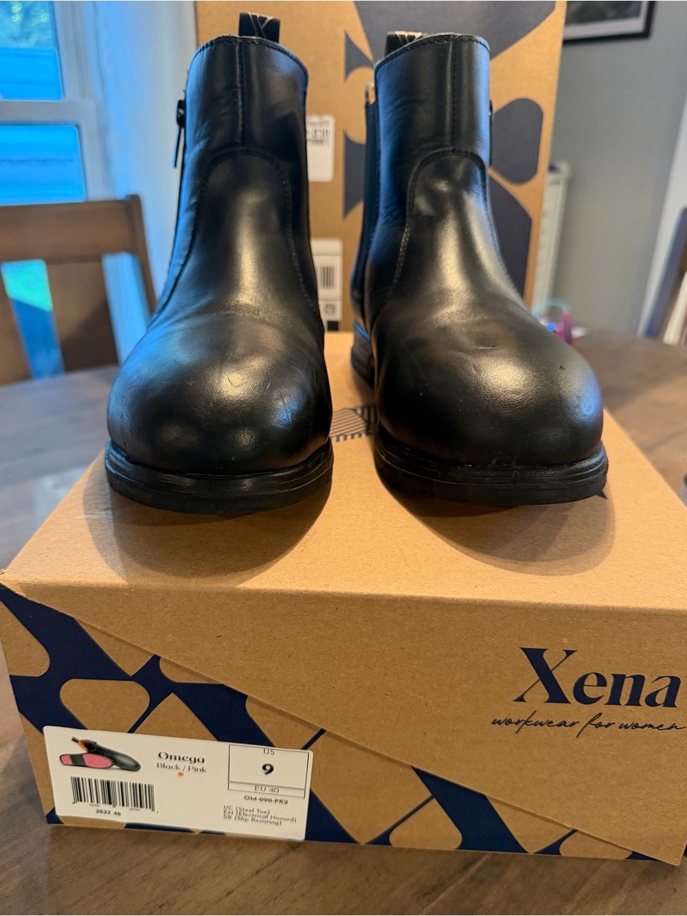 Xena Women’s Black Leather Zip Ankle Safety Boots